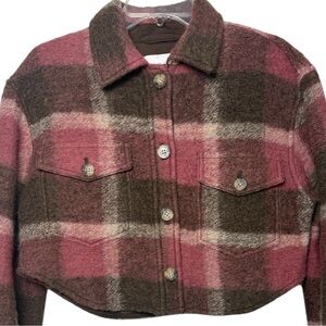 Aritzia Wilfred The Ganna Cropped Shacket Size Small Wool Brown Pink Plaid